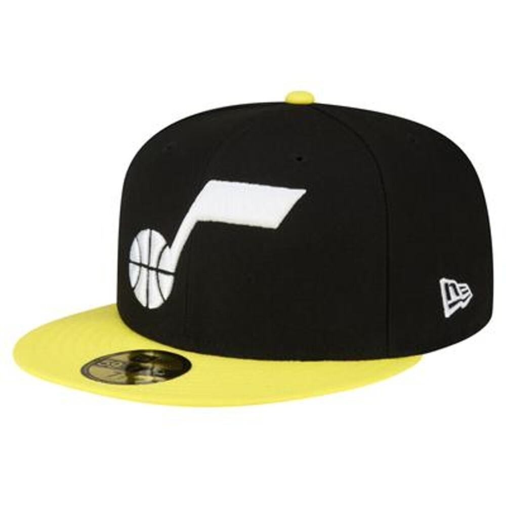 NWT New Era Men Utah Jazz Black/Yellow 2-Tone 59FIFTY Fitted Hat 7 1/4